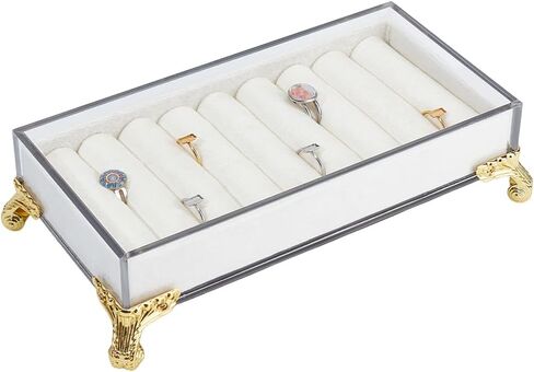 PH PandaHall Velvet Slots Ring Holder for Jewelry Organizer, Acrylic Organizer Ring Display Trays Rectangle Bench Shape Earring Ring Display Stand for Women for Jewelry Box, Drawer, Dresser, Beige in Saudi Arabia