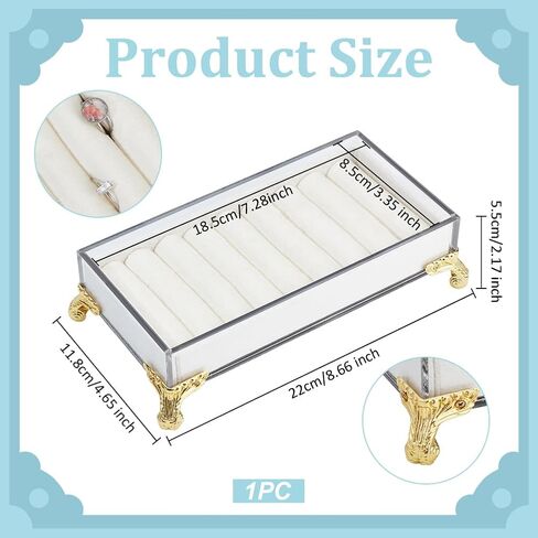 PH PandaHall Velvet Slots Ring Holder for Jewelry Organizer, Acrylic Organizer Ring Display Trays Rectangle Bench Shape Earring Ring Display Stand for Women for Jewelry Box, Drawer, Dresser, Beige in Saudi Arabia