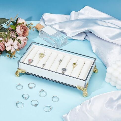 PH PandaHall Velvet Slots Ring Holder for Jewelry Organizer, Acrylic Organizer Ring Display Trays Rectangle Bench Shape Earring Ring Display Stand for Women for Jewelry Box, Drawer, Dresser, Beige in Saudi Arabia