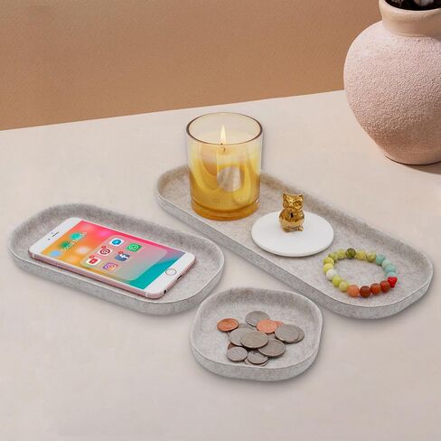 Welaxy Edc Cathall Felt على شكل حبوب منع الحمل على شكل منضدة أنيقة منضدة متعددة الدرج صينية سرير بجانب السرير للمفاتيح محفظة Wething Classes Pens Minimalist Living 3 قطع (دقيق الشوفان) in Kuwait