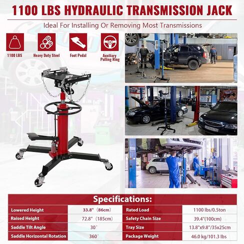 Dual Plunger Hydraulic Transmission Jack 1322lbs (3/5 Ton) Capacity, 2-Stage Telescoping Lift 33.5-69 Inch, w/Non-Slip Pad, Foot Pedal & Swivel Wheels, Blue in Saudi Arabia