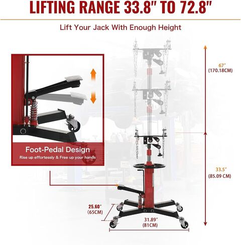 Dual Plunger Hydraulic Transmission Jack 1322lbs (3/5 Ton) Capacity, 2-Stage Telescoping Lift 33.5-69 Inch, w/Non-Slip Pad, Foot Pedal & Swivel Wheels, Blue in Saudi Arabia