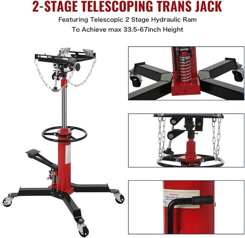 Dual Plunger Hydraulic Transmission Jack 1322lbs (3/5 Ton) Capacity, 2-Stage Telescoping Lift 33.5-69 Inch, w/Non-Slip Pad, Foot Pedal & Swivel Wheels, Blue in Saudi Arabia
