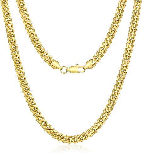 Mens Gold Chain 6mm Cuban Link Chain for Men 14K Gold Necklace Unisex 20 Inch in Saudi Arabia