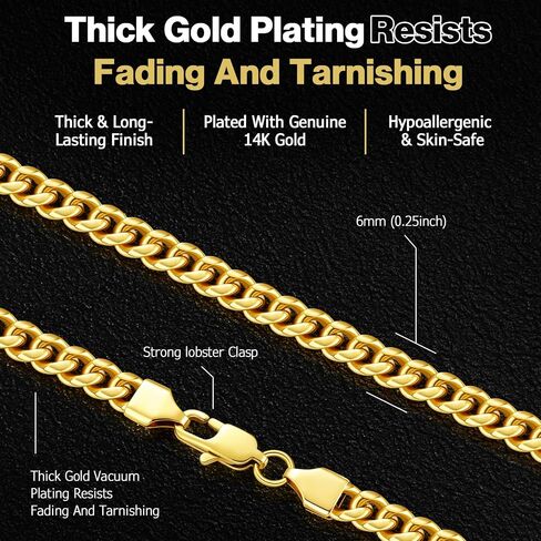 Mens Gold Chain 6mm Cuban Link Chain for Men 14K Gold Necklace Unisex 20 Inch in Saudi Arabia