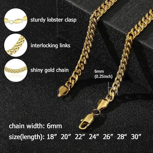 Mens Gold Chain 6mm Cuban Link Chain for Men 14K Gold Necklace Unisex 20 Inch in Saudi Arabia
