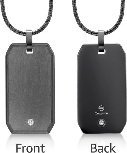 Gem Stone King Silver Shiny Polished Tungsten Carbide Durable Men's Dog Tag Pendant Necklace - Free Engraving - with White Lab Grown Diamond on a 24 Inch Chain in Saudi Arabia