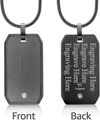 Gem Stone King Silver Shiny Polished Tungsten Carbide Durable Men's Dog Tag Pendant Necklace - Free Engraving - with White Lab Grown Diamond on a 24 Inch Chain in Saudi Arabia
