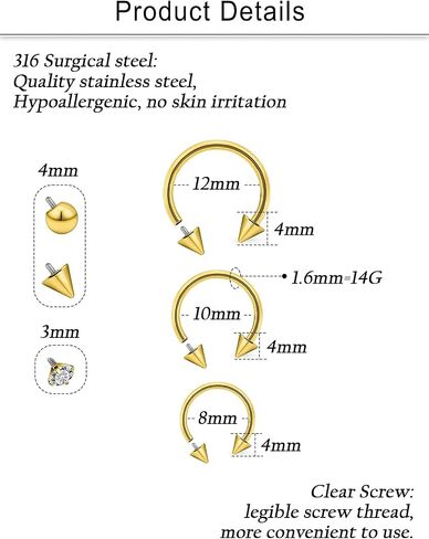 Cisyozi 16G حلقات الحاجز مترابطة داخليا 316L الجراحية الصلب الحاجز مجوهرات الشفاه خواتم هوب Labret مجوهرات ثعبان لدغة ثقب المجوهرات حدوة الحصان أقراط Daith ثقب المجوهرات للنساء الرجال in Saudi Arabia