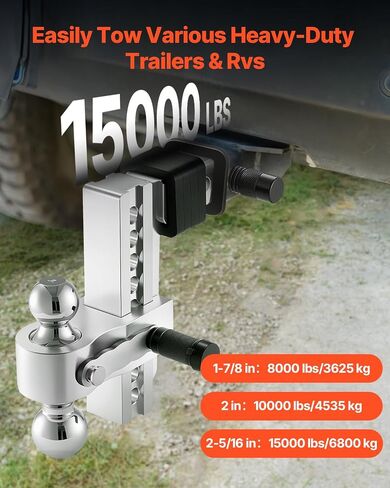 VEVOR Adjustable Trailer Hitch, 8-Inch Drop Hitch, Tri-Ball Mount for 2-Inch Hitch Receiver, Trailer Ball Size 1-7/8", 2" and 2-5/16", Max 15000 lbs Ball Hitch, Towing Hitch for RVs, ATVs, and Trucks in Saudi Arabia