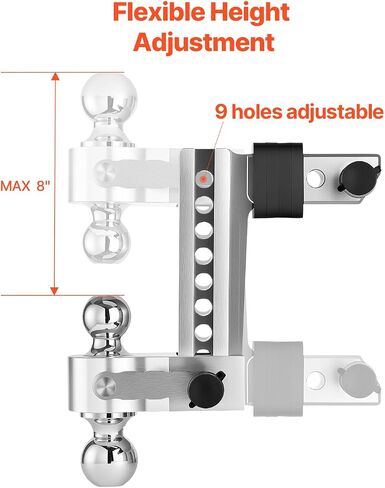 VEVOR Adjustable Trailer Hitch, 8-Inch Drop Hitch, Tri-Ball Mount for 2-Inch Hitch Receiver, Trailer Ball Size 1-7/8", 2" and 2-5/16", Max 15000 lbs Ball Hitch, Towing Hitch for RVs, ATVs, and Trucks in Saudi Arabia