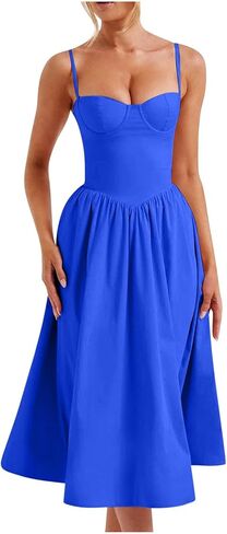 Corset Dress for Women Trendy Spaghetti Strap Bustier Dresses Cute Wrap Dress Swing Flowy Pleated Hem Midi Sundress in Saudi Arabia