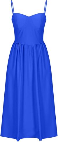 Corset Dress for Women Trendy Spaghetti Strap Bustier Dresses Cute Wrap Dress Swing Flowy Pleated Hem Midi Sundress in Saudi Arabia
