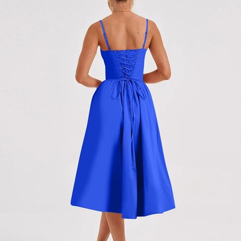Corset Dress for Women Trendy Spaghetti Strap Bustier Dresses Cute Wrap Dress Swing Flowy Pleated Hem Midi Sundress in Saudi Arabia