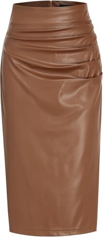 CIDER Faux Leather Skirts Midi Skirt Ruched Skirt Regular Fit Middle Waist Elegant Chic Maxi Skirt for Women in Saudi Arabia