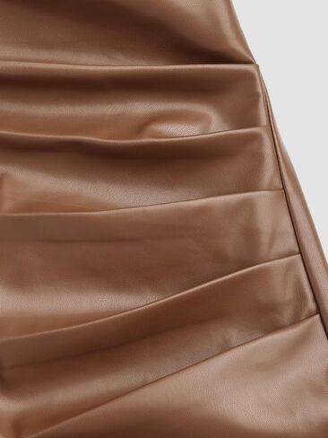 CIDER Faux Leather Skirts Midi Skirt Ruched Skirt Regular Fit Middle Waist Elegant Chic Maxi Skirt for Women in Saudi Arabia