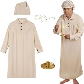 4 قطع مجموعات Pjs للرجال مع قبعة نوم ليلية للرجال نظارات عتيقة وحامل شموع زي بيجامة الهالوين in Kuwait