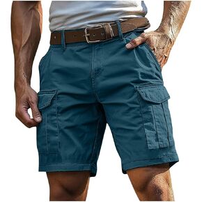 Cotton Linen Cargo Shorts Men Summer Casual Work-Shorts Lightweight Comfy Work Short Pants with Multi-Pockets in Kuwait