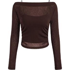 CIDER Oberteile Damen Langarmshirt Durchsichtiges توب قصير سليم صالح التمهيد Ausschnitt Cami Set Figurbetont in Kuwait