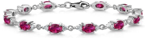 Gem Stone King 925 Sterling Silver Red Created Ruby and White Moissanite Tennis Bracelet For Women (6.91 Cttw, Gemstone Birthstone, Oval 6X4MM, 7.5 Inch) in Saudi Arabia