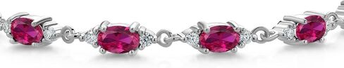 Gem Stone King 925 Sterling Silver Red Created Ruby and White Moissanite Tennis Bracelet For Women (6.91 Cttw, Gemstone Birthstone, Oval 6X4MM, 7.5 Inch) in Saudi Arabia