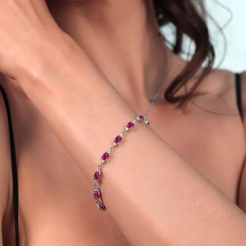 Gem Stone King 925 Sterling Silver Red Created Ruby and White Moissanite Tennis Bracelet For Women (6.91 Cttw, Gemstone Birthstone, Oval 6X4MM, 7.5 Inch) in Saudi Arabia