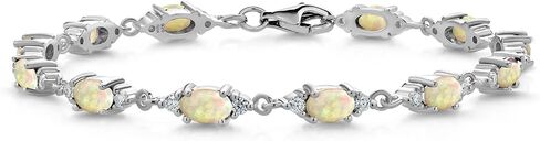 Gem Stone King 925 Sterling Silver White Ethiopian Opal and White Moissanite Tennis Bracelet For Women (4.75 Cttw, Gemstone Birthstone, Oval/Cabochon 6X4MM, 6.5 Inch) in Saudi Arabia