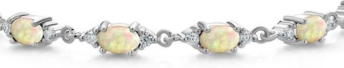 Gem Stone King 925 Sterling Silver White Ethiopian Opal and White Moissanite Tennis Bracelet For Women (4.75 Cttw, Gemstone Birthstone, Oval/Cabochon 6X4MM, 6.5 Inch) in Saudi Arabia