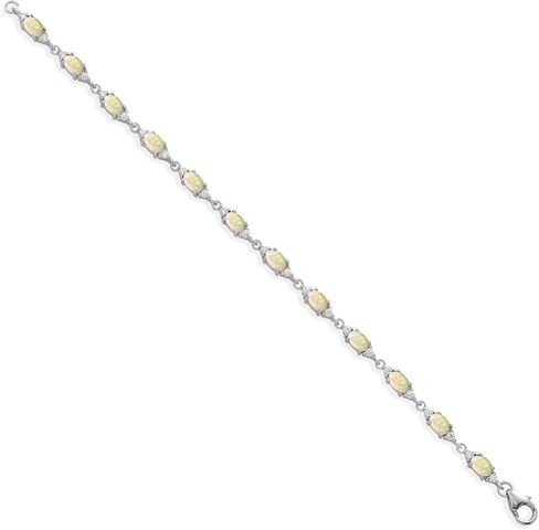 Gem Stone King 925 Sterling Silver White Ethiopian Opal and White Moissanite Tennis Bracelet For Women (4.75 Cttw, Gemstone Birthstone, Oval/Cabochon 6X4MM, 6.5 Inch) in Saudi Arabia