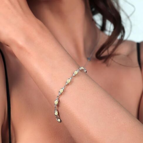 Gem Stone King 925 Sterling Silver White Ethiopian Opal and White Moissanite Tennis Bracelet For Women (4.75 Cttw, Gemstone Birthstone, Oval/Cabochon 6X4MM, 6.5 Inch) in Saudi Arabia