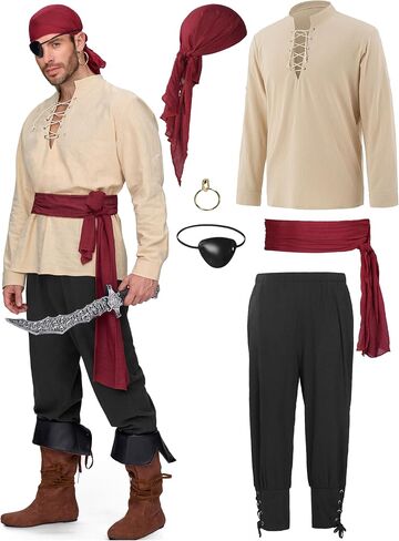 Spooktacular Creations Men Pirate Costume, Adult Halloween Costume Renaissance Medieval Viking Pirate Costume for Cosplay in Saudi Arabia