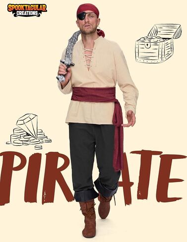 Spooktacular Creations Men Pirate Costume, Adult Halloween Costume Renaissance Medieval Viking Pirate Costume for Cosplay in Saudi Arabia