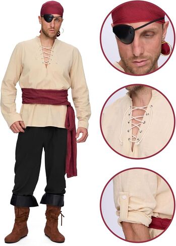 Spooktacular Creations Men Pirate Costume, Adult Halloween Costume Renaissance Medieval Viking Pirate Costume for Cosplay in Saudi Arabia