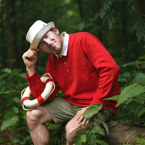 Men Shirt Hat Outfit with Life Preserver Ring Decorative, Adult Halloween Cosplay Shirt Cap Suit Set in Saudi Arabia