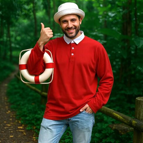Men Shirt Hat Outfit with Life Preserver Ring Decorative, Adult Halloween Cosplay Shirt Cap Suit Set in Saudi Arabia