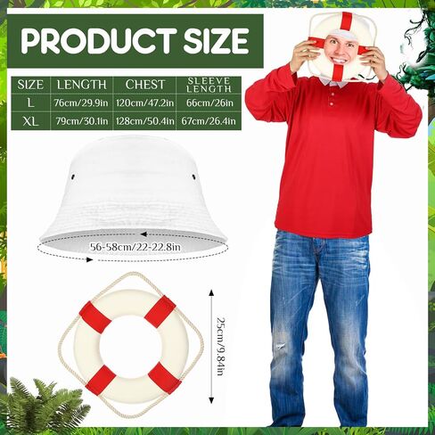 Men Shirt Hat Outfit with Life Preserver Ring Decorative, Adult Halloween Cosplay Shirt Cap Suit Set in Saudi Arabia