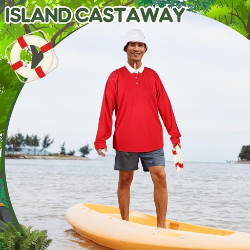 Men Shirt Hat Outfit with Life Preserver Ring Decorative, Adult Halloween Cosplay Shirt Cap Suit Set in Saudi Arabia