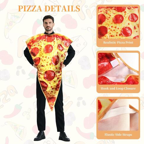 Kyson Pizza Slice Costume Funny Food Costume Realistic Pepperoni Print Foam Halloween Outfit with Hook Loop Back Closure in Saudi Arabia