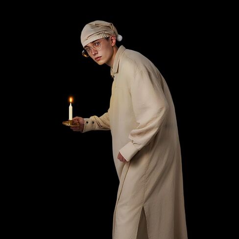 4 قطع مجموعات Pjs للرجال مع قبعة نوم ليلية للرجال نظارات عتيقة وحامل شموع زي بيجامة الهالوين in Kuwait