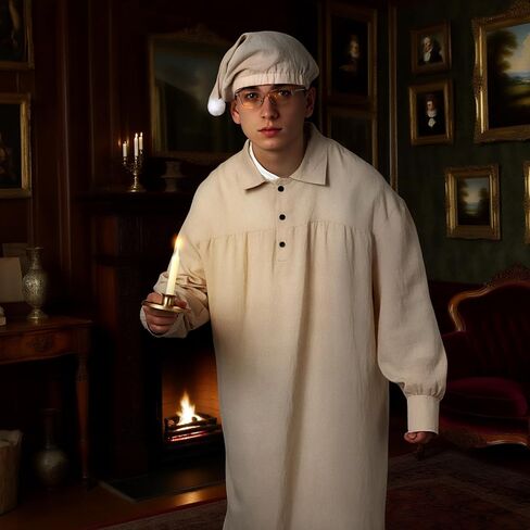 4 قطع مجموعات Pjs للرجال مع قبعة نوم ليلية للرجال نظارات عتيقة وحامل شموع زي بيجامة الهالوين in Kuwait