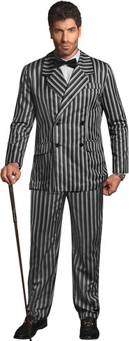 Arvilhill Mens 3 Pcs Dark Gothic Gentleman Costume, Halloween Classic Movie Outfit Blazer, Trousers, Bow Tie (S-2XL) in Saudi Arabia