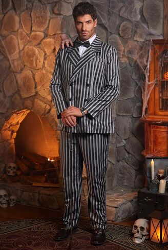 Arvilhill Mens 3 Pcs Dark Gothic Gentleman Costume, Halloween Classic Movie Outfit Blazer, Trousers, Bow Tie (S-2XL) in Saudi Arabia