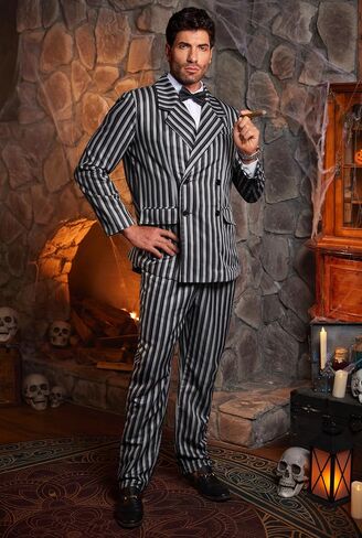 Arvilhill Mens 3 Pcs Dark Gothic Gentleman Costume, Halloween Classic Movie Outfit Blazer, Trousers, Bow Tie (S-2XL) in Saudi Arabia