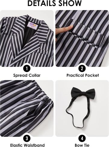 Arvilhill Mens 3 Pcs Dark Gothic Gentleman Costume, Halloween Classic Movie Outfit Blazer, Trousers, Bow Tie (S-2XL) in Saudi Arabia