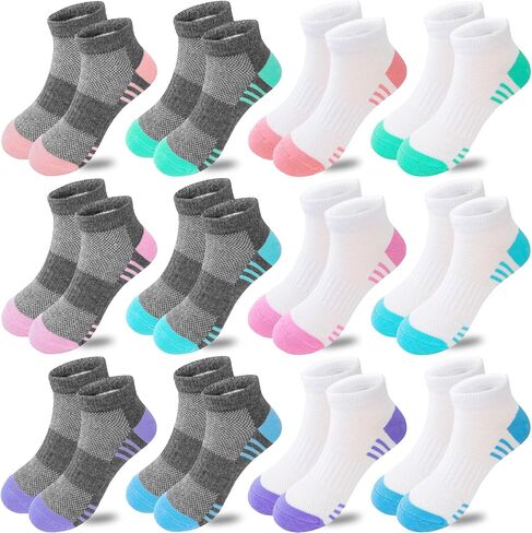 Bemeol Girls Socks 12 Pairs Ankle Sock Girl Athletic Cotton Sports Low Cut Socks for Kids in Saudi Arabia