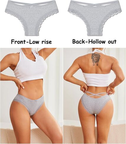 7 Pack Womens Underwear Cotton Low Rise Hipster Sexy Lace Briefs Soft Bikini Criss Cross Ladies Panties in Saudi Arabia