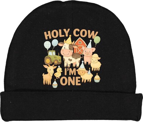 inktastic Holy Cow I'm 1 Boy Farm Animal Birthday Baby Beanie Hat in Saudi Arabia