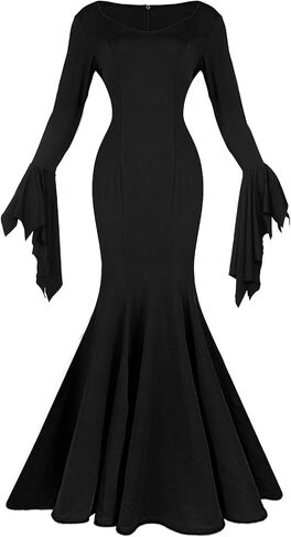 Women's Addams Family Dress Wednesday Costume Gothic Party Long Sleeve Dress in Saudi Arabia