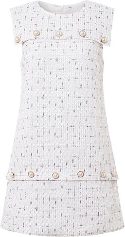 Women's Sleeveless Tweed Dress Elegant Crew Neck Work Office Mini Dresses in Saudi Arabia