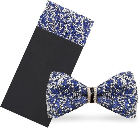 Sparkle Mens Bow Tie Set, Pre-tied Rhinestone Bow Tie and Prefolded Pocket Square Prom Wedding Party in Saudi Arabia